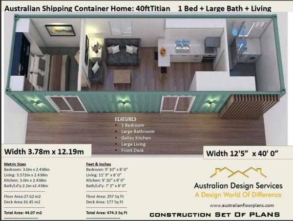 40 Foot Shipping Container Home Plan:Titian 40ft