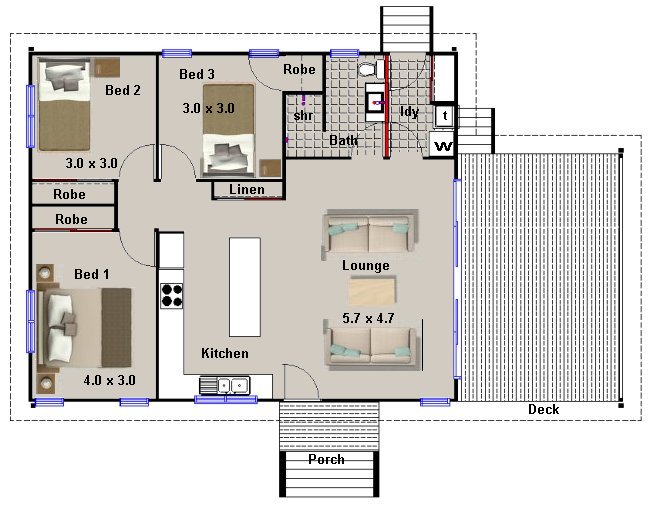 3 Bedrooms - Batch- Bungalow Home Design