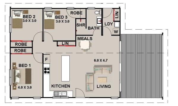 Blue Gum Cottage 3 bedroom house plan