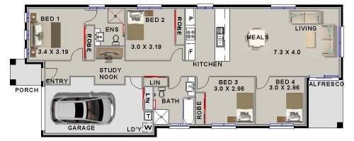 4 Bed Narrow Lot  Home Plan