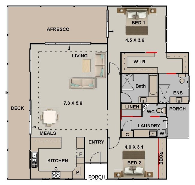 2 bed house plans front modern