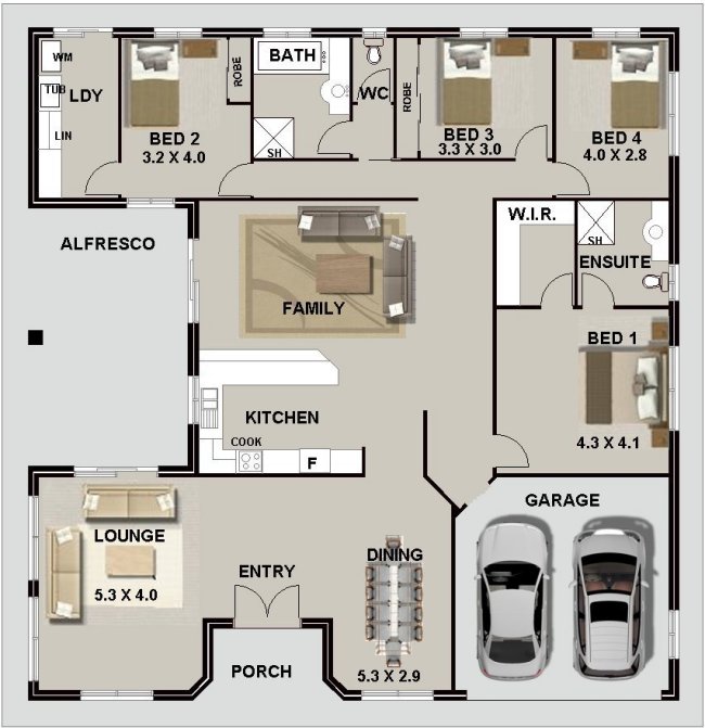 4 bed -study upper floor