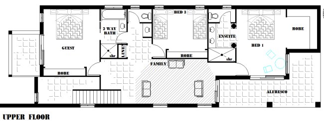 upper floor3 or 4 Bed Room Narrow Home Plan