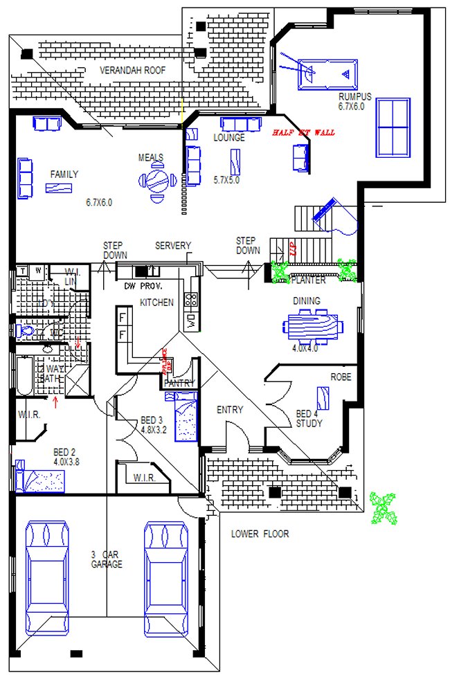 lower floor 5 Bed Room Twon Storey House Plan