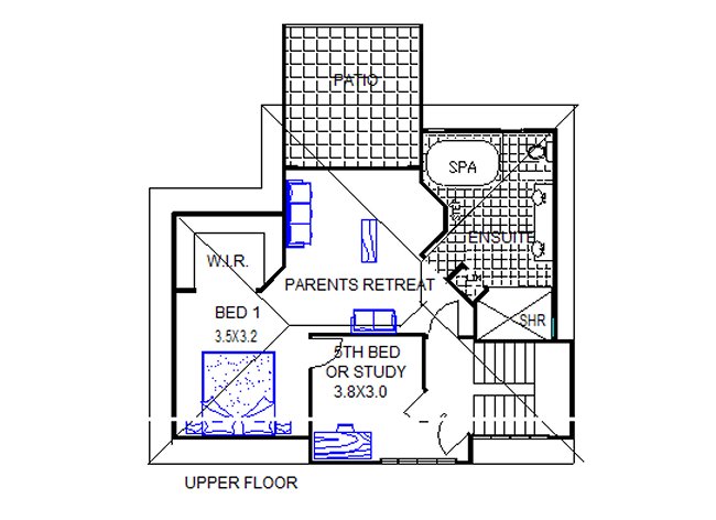 5 Bed Room Twon Storey House Plan upper floor