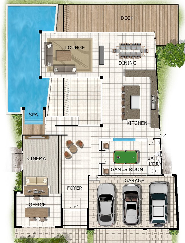 3 or 4 Bed Room Water Front House Plan