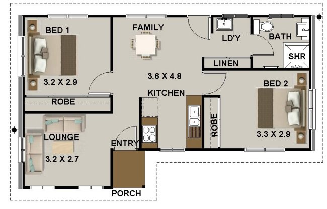 small 2 bedroom house plan